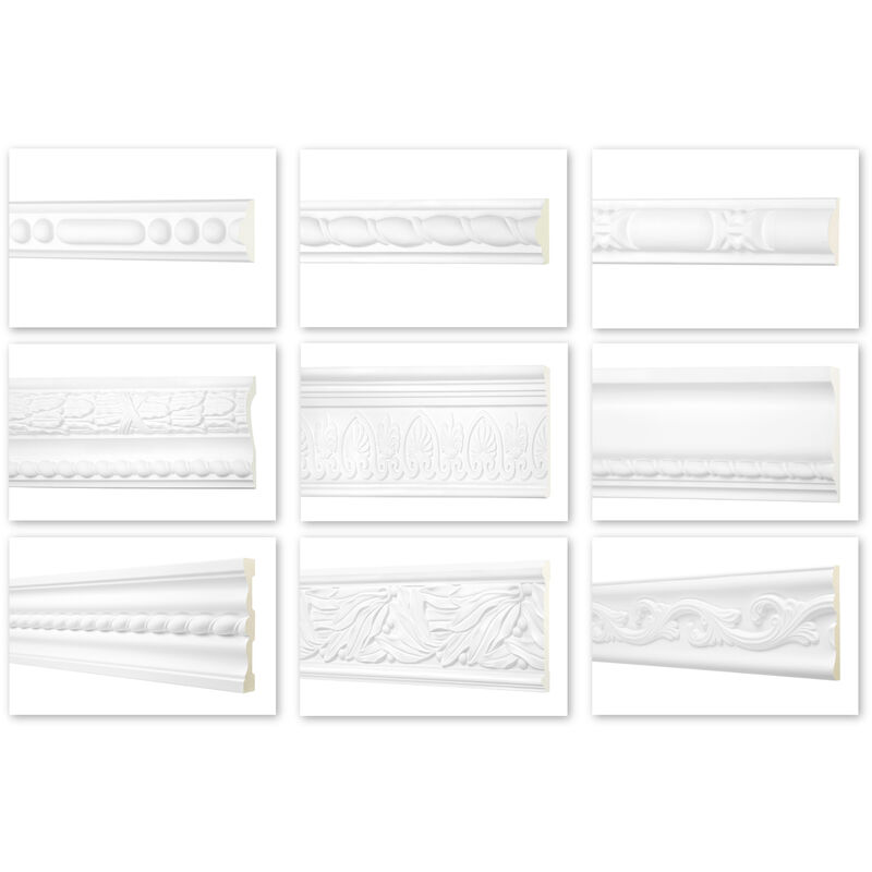 foto del prodotto hexim perfect profilo piatto da 2 metri, serie 2 modanatura in pu a stucco, resistente agli urti perfect ac ac280 180x26 mm