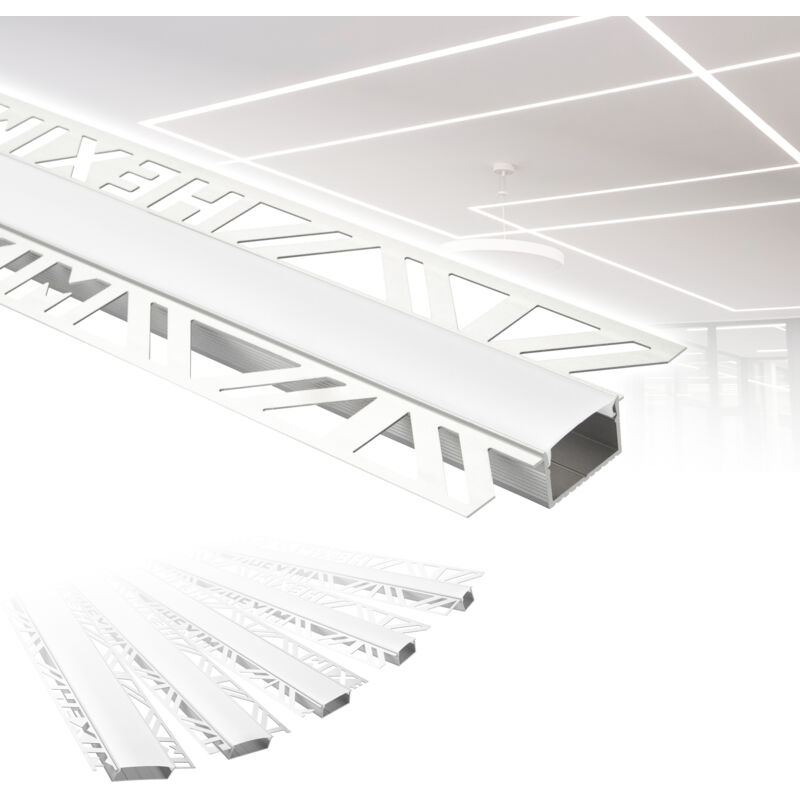 foto del prodotto hexim profili in alluminio per led, cartongesso a incasso con copertura opalina, diverse larghezze aled 2 larghezza luminosa di 20 mm, 2 metri 