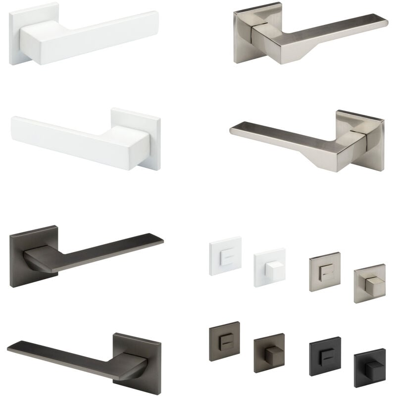 foto del prodotto hexim set porta design, maniglia porta camera wc bagno alluminio opaco 4 colori serie ricardo borelli grafite opaca, maniglie delle porte q06