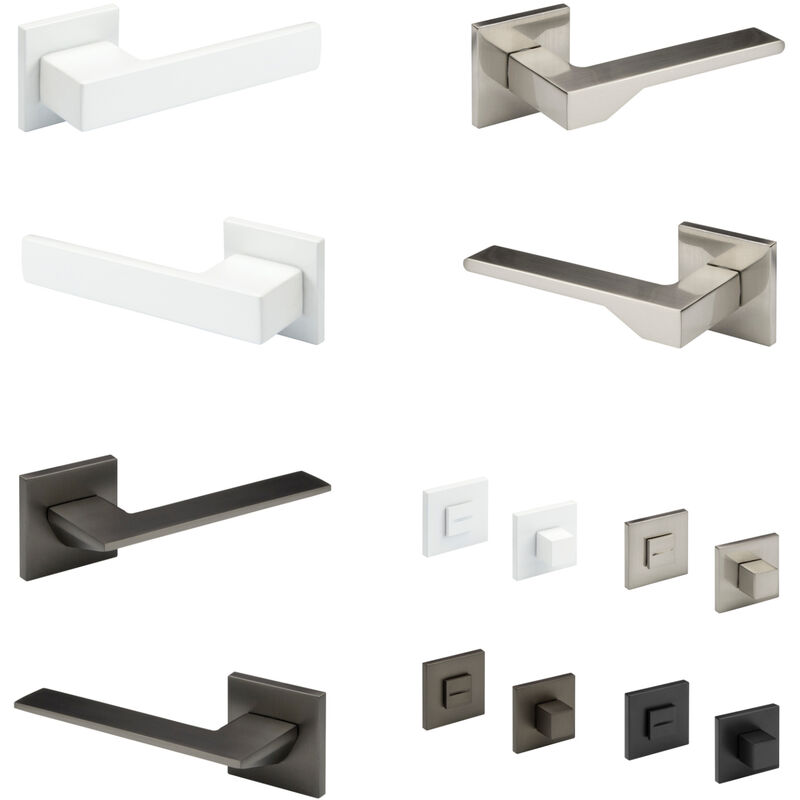 foto del prodotto hexim set porta design, maniglia porta camera wc bagno alluminio opaco 4 colori serie ricardo borelli nichel opaco, maniglie delle porte q02