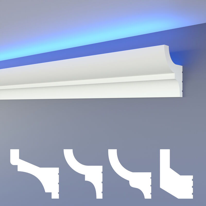 foto del prodotto heximo led modanature a stucco classiche, soffitto illuminazione indiretta xps polistirene hled 9 55x72 mm, 20.4 metri 12 leisten