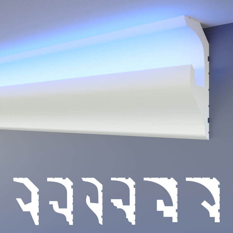 foto del prodotto heximo led modanature per stucchi 2in1, soffitti a illuminazione indiretta xps polistirene pezzo campione 25 cm, hled 17 51x115 mm de 