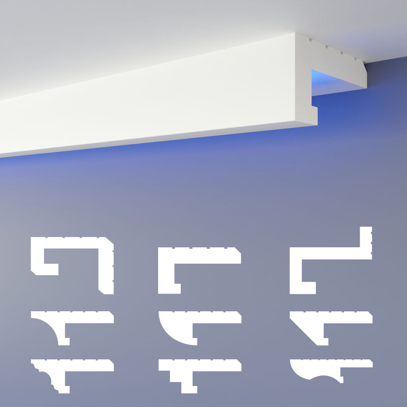 foto del prodotto heximo led profilo di fuga d ombra modanature in stucco, illuminazione indiretta in polistirene xps 10.2 metri 6 leisten, hled 11 60x35 mm