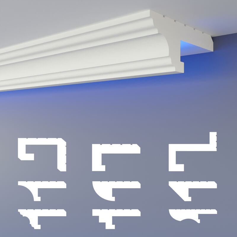 foto del prodotto heximo led profilo di fuga d ombra modanature in stucco, illuminazione indiretta in polistirene xps 20.4 metri 12 leisten, hled 16 90x35 mm