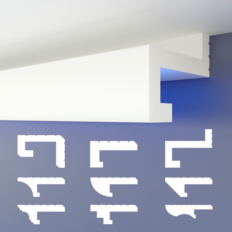foto del prodotto heximo led profilo di fuga d ombra modanature in stucco, illuminazione indiretta in polistirene xps hled 8 72x88 mm, 1.7 metri 1 leiste