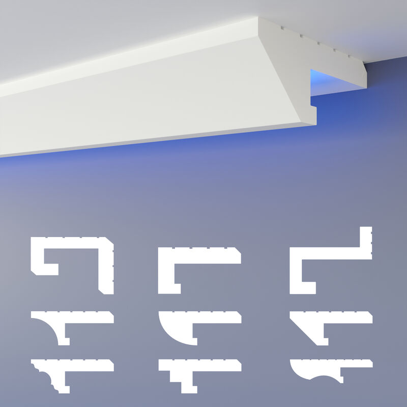 foto del prodotto heximo led profilo di fuga d ombra modanature in stucco, illuminazione indiretta in polistirene xps pezzo campione 25 cm, hled 12 90x35 mm