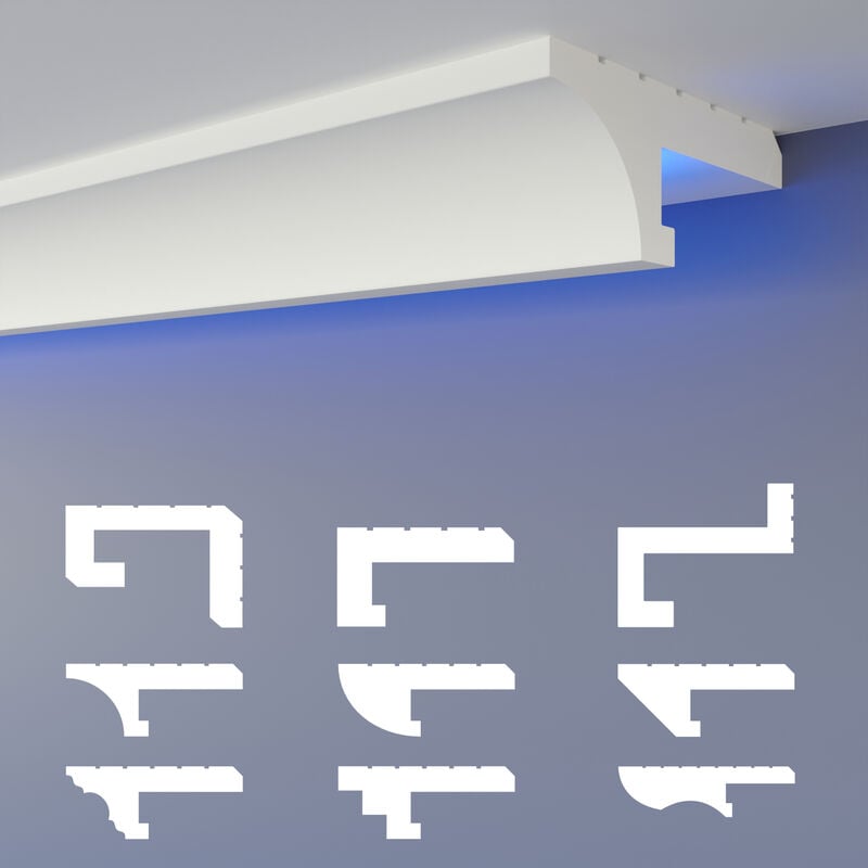 foto del prodotto heximo led profilo di fuga d ombra modanature in stucco, illuminazione indiretta in polistirene xps pezzo campione 25 cm, hled 14 90x35 mm