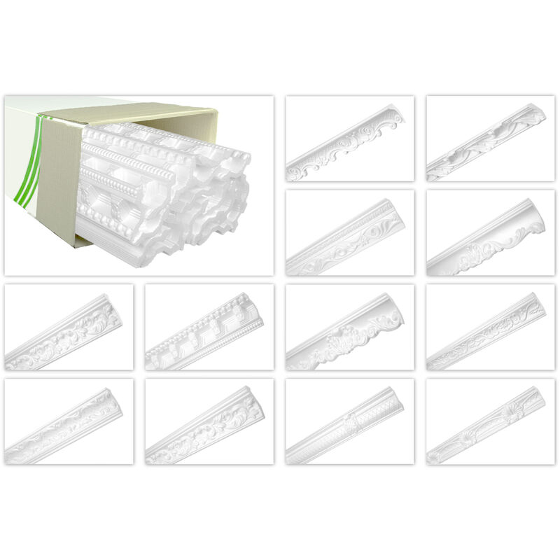 foto del prodotto heximo stucchi per soffitto classico, in xps styropor bianco, 2 metri profili di cornici decorative zm15 49 x 37 mm, 2 metri 1 pezzo