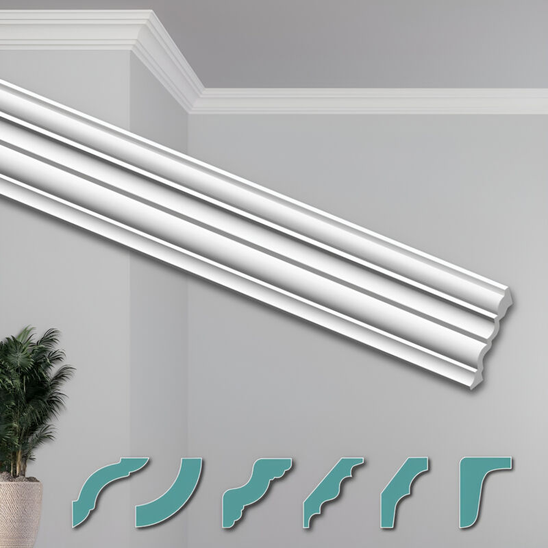 foto del prodotto heximo stucchi per soffitto moderni in xps styropor bianco, 2 metri profili di cornici decorative zg28 70 x 70 mm, un pezzo campione