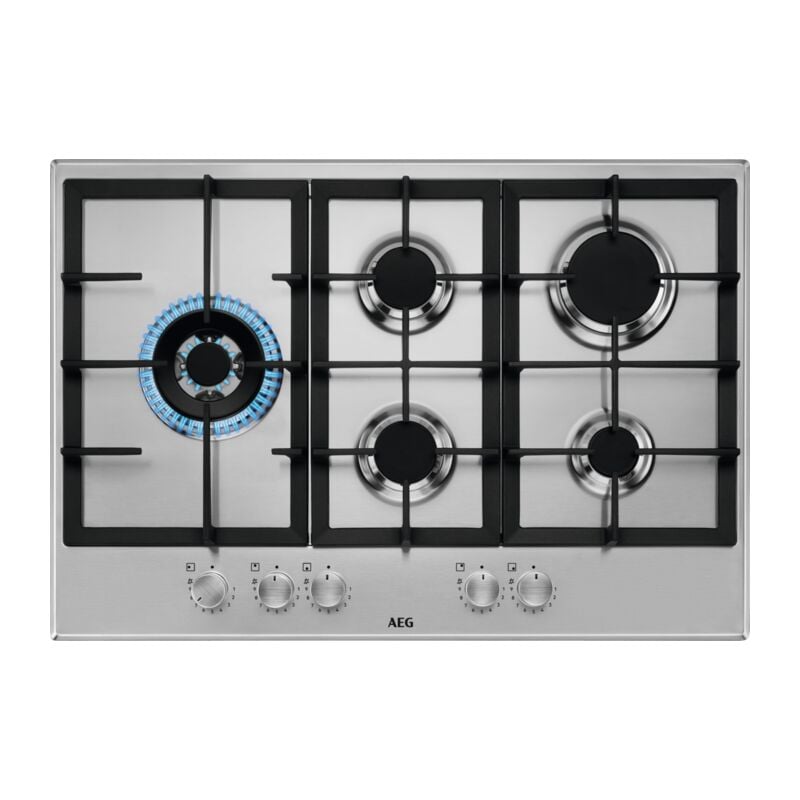 foto del prodotto hgb75520sm. colore del prodotto: acciaio inox, posizionamento dell'apparecchio: da incasso, dimensione della larghezza del piano cottura: 75 cm. tipo di controllo: manopola, posizione di contro... - aeg