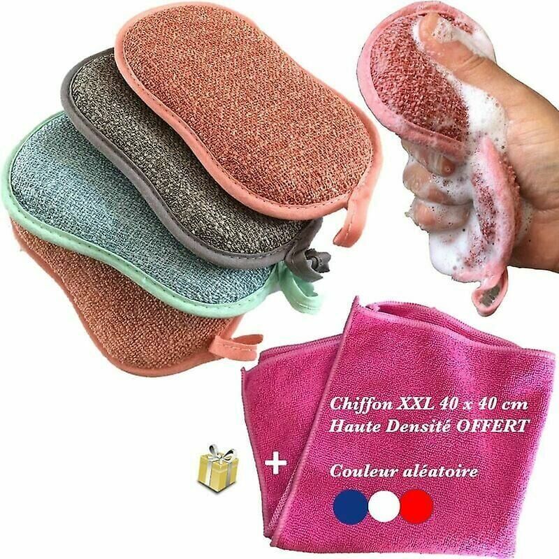 foto del prodotto hgbd kit spugna in microfibra lavabile riutilizzabile per lavastoviglie magica antibatterica igienica spazzola raschiante bifacciale cucina