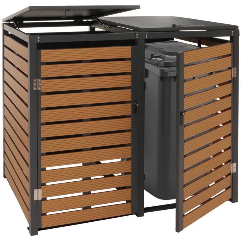 foto del prodotto hhg - 2x copribidoni box spazzatura rifiuti 652 xl 102x140x119cm metallo wpc teak