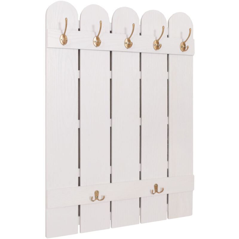 foto del prodotto hhg appendiabiti a parete 981, pannello salvaspazio, paulownia 7 ganci 86x60cm, bianco