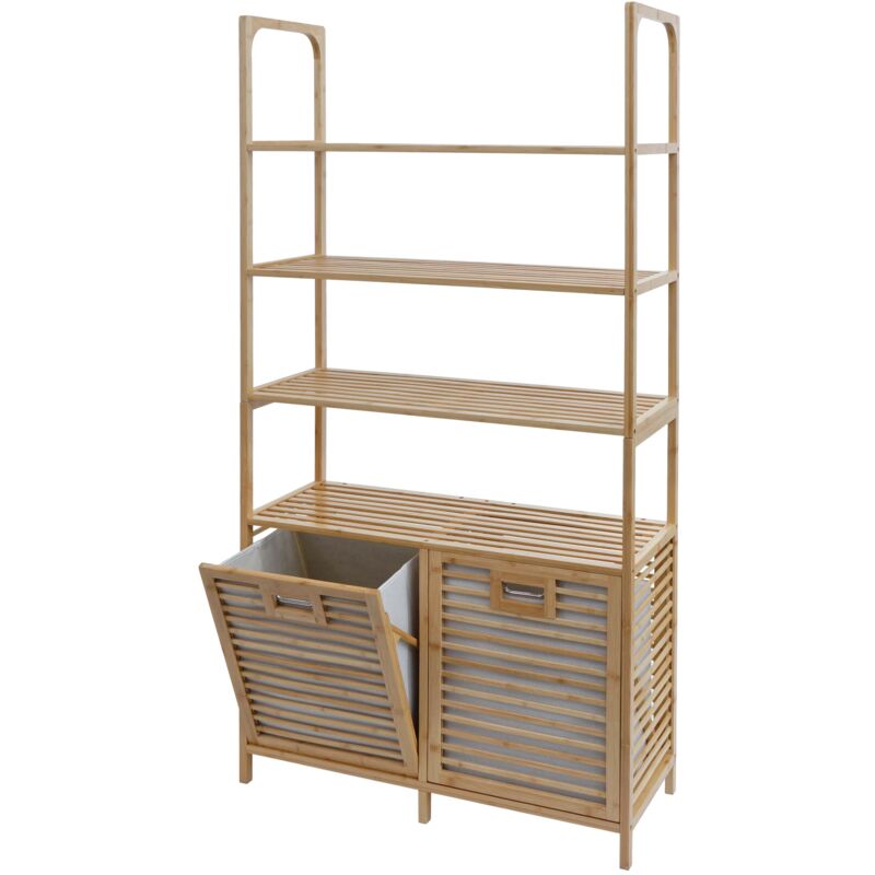 foto del prodotto hhg armadietto da bagno in bamb 592, scaffale da bagno, 2 cesti per la biancheria 4 ripiani certificato mvg 168x81x33cm