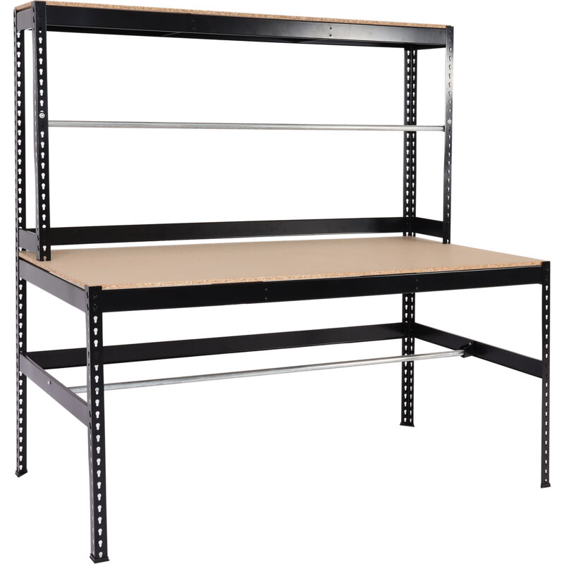 foto del prodotto hhg banco tavolo postazione imballaggio 787 acciaio mdf 183x183x90cm nero