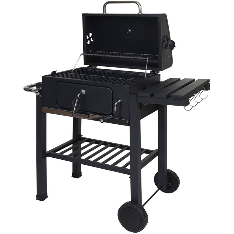 foto del prodotto hhg barbecue bbq braciere doppia griglia con ripiani e ruote 862 acciaio 110x100x51cm nero