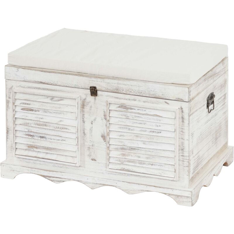 foto del prodotto hhg baule contenitore cassapanca shabby vintage 50x76x45cm legno paulonia bianco