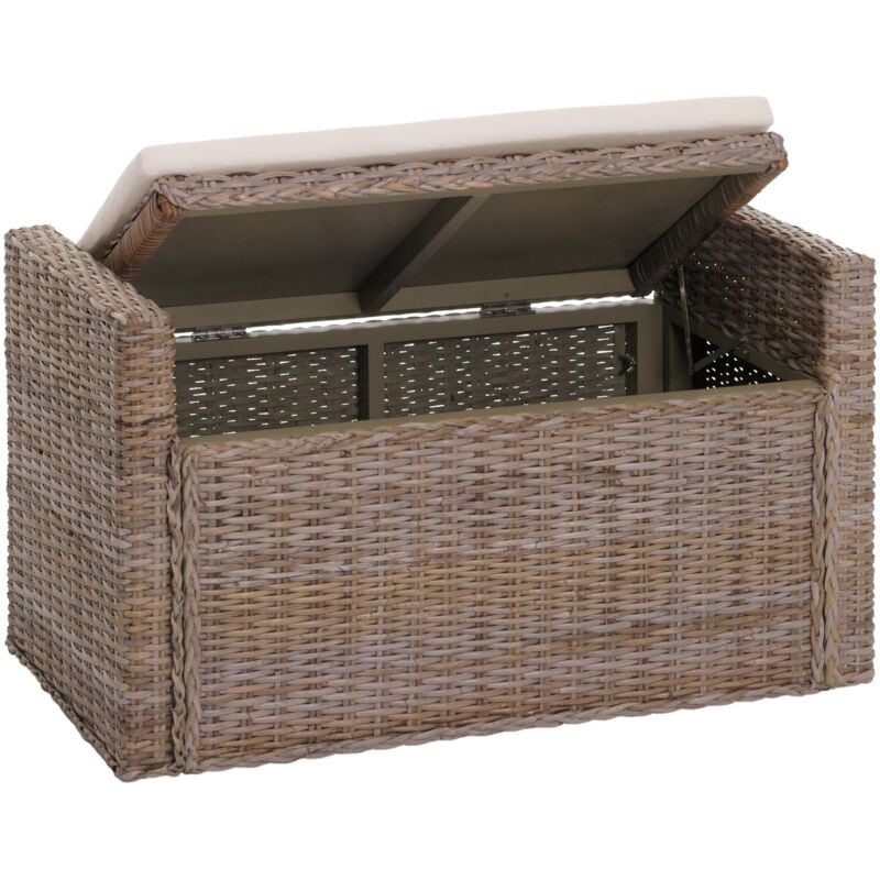 foto del prodotto hhg - baule panca contenitore m92 rattan 44x88x51cm grigio marrone con cuscino