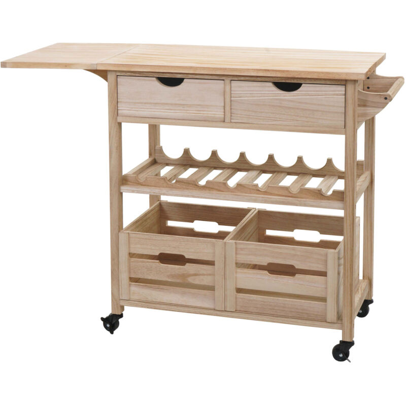 foto del prodotto hhg carrello da portata servizio cucina con portabottiglie 016 legno mdf 89x119x89cm legno chiaro