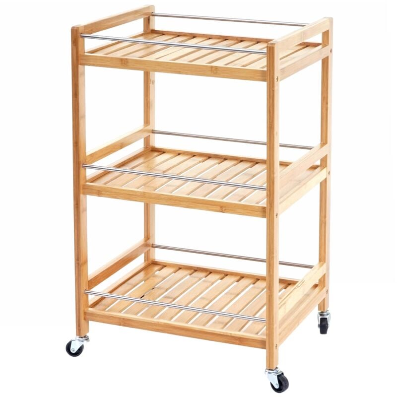 foto del prodotto hhg carrello portavivande portaoggetti cucina sala pranzo soggiorno 610 legno bambu 76x46x38cm
