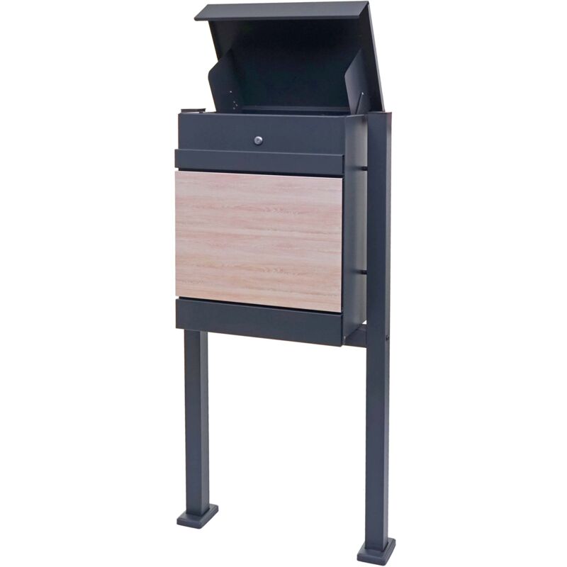 foto del prodotto hhg cassetta portalettere con supporto 125 acciaio zincato 58x45x36cm antracite e legno