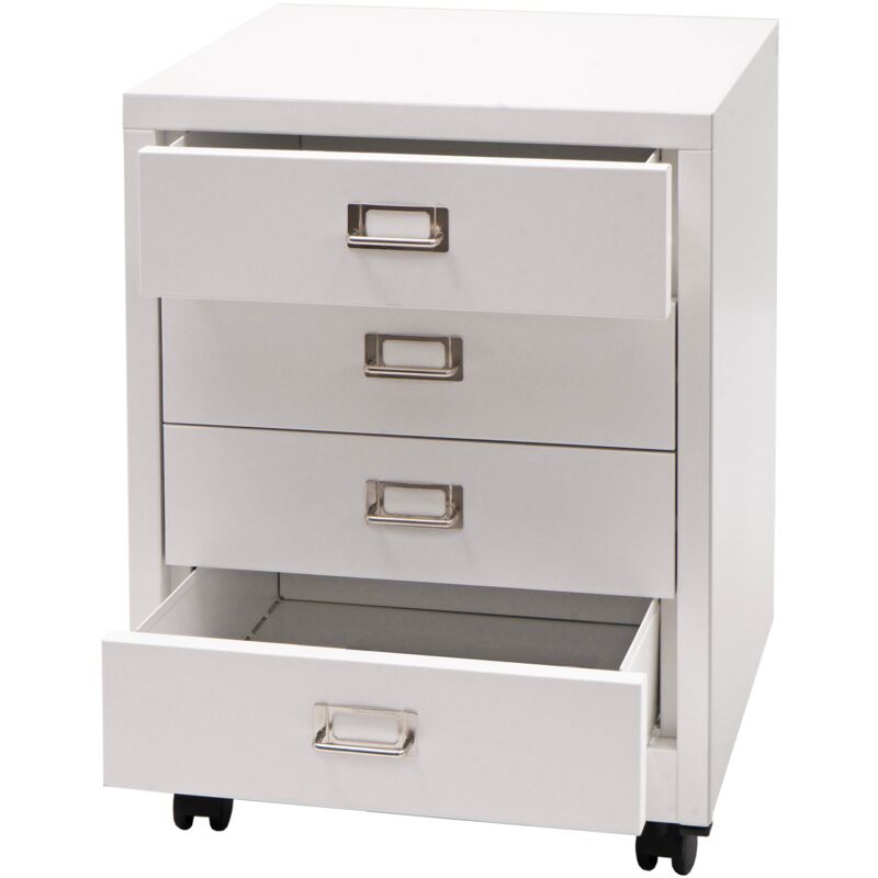 foto del prodotto hhg cassettiera armadietto ufficio con ruote 423 acciaio 4 cassetti 55x40x41cm bianco