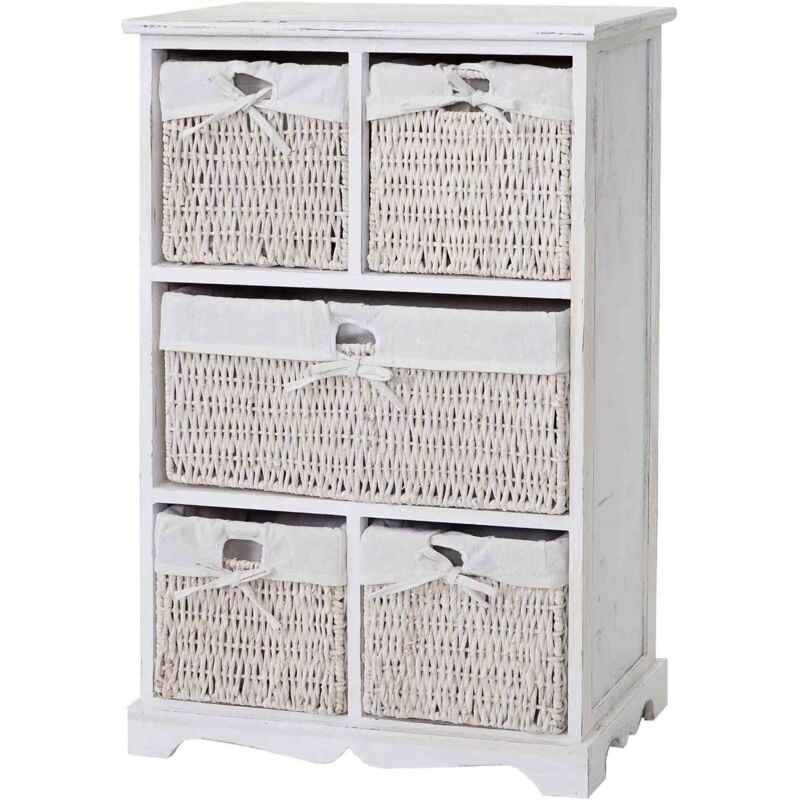 foto del prodotto hhg cassettiera decorativa shabby vintage dundee t703 legno paulonia 5 ceste bianco