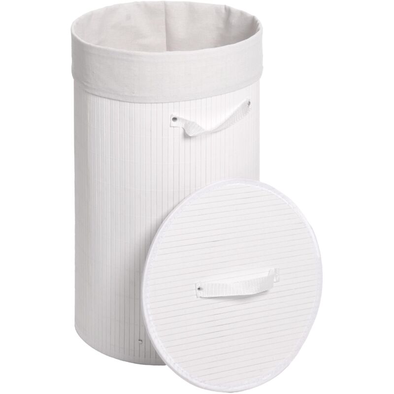 foto del prodotto hhg cesta borsa portabiancheria bagno elegante 116 legno bamb 50l, bianco