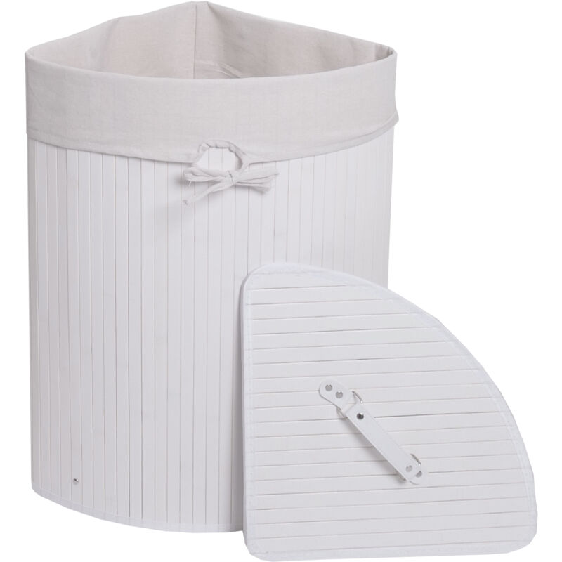 foto del prodotto hhg cesta borsa portabiancheria bagno elegante 117 legno bamb 35x48x61cm 50l, bianco