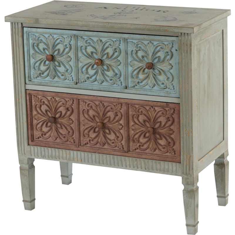 foto del prodotto hhg como cassettiera shabby vintage legno stile spagnolo modello aveiro 40x79x80cm