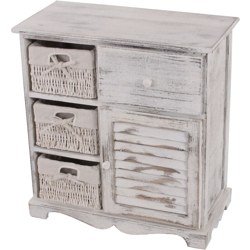 foto del prodotto hhg comodino cassettiera shabby vintage legno paulonia 3 ceste 30x60x63cm bianco