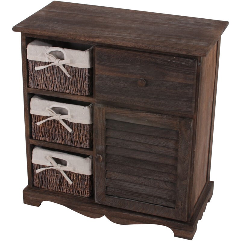foto del prodotto hhg comodino cassettiera shabby vintage legno paulonia 3 ceste 30x60x63cm marrone