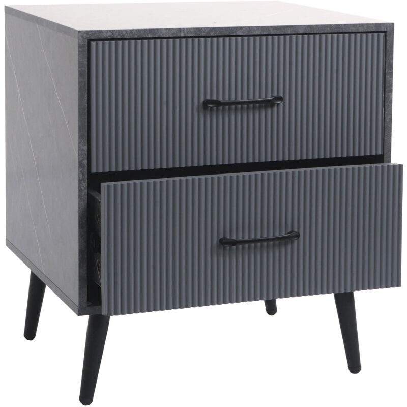 foto del prodotto hhg comodino tavolino 684, design 3d, 2 cassetti in legno melaminico, 55x48x41cm, aspetto marmo grigio