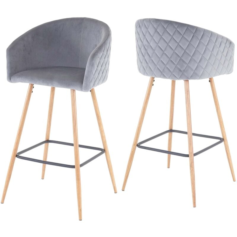 foto del prodotto hhg coppia sgabelli eleganti con poggiapiedi 201 metallo velluto grigio