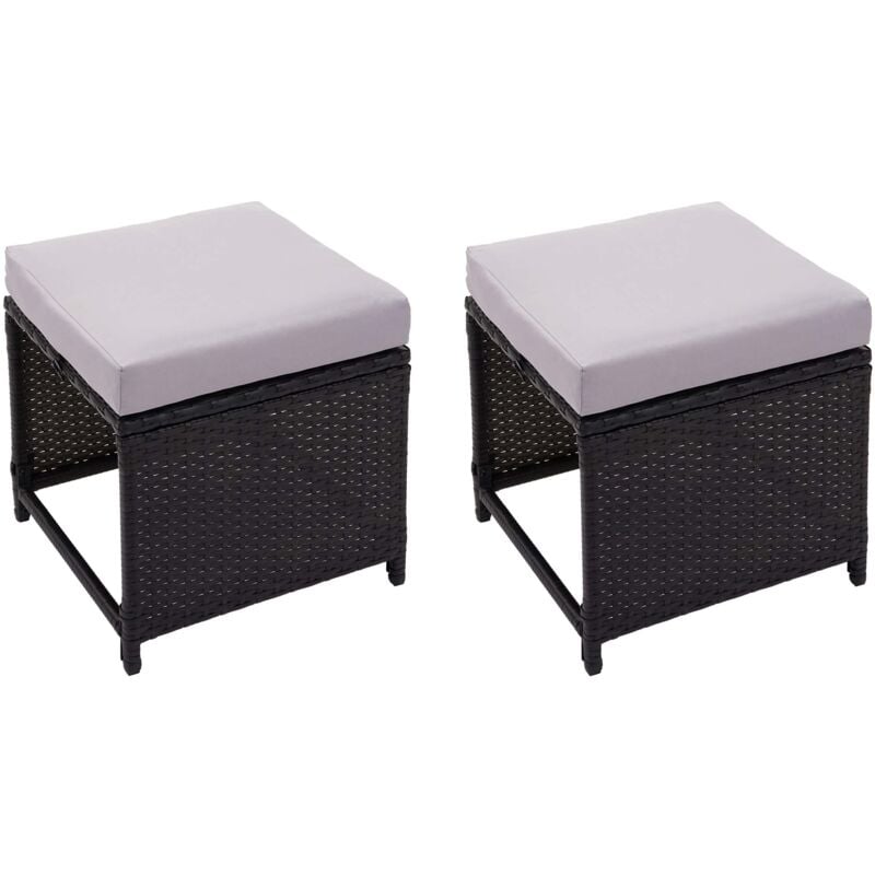 foto del prodotto hhg coppia sgabelli poggiapiedi pouf da esterno giardino 874 polyrattan nero cuscino grigio chiaro