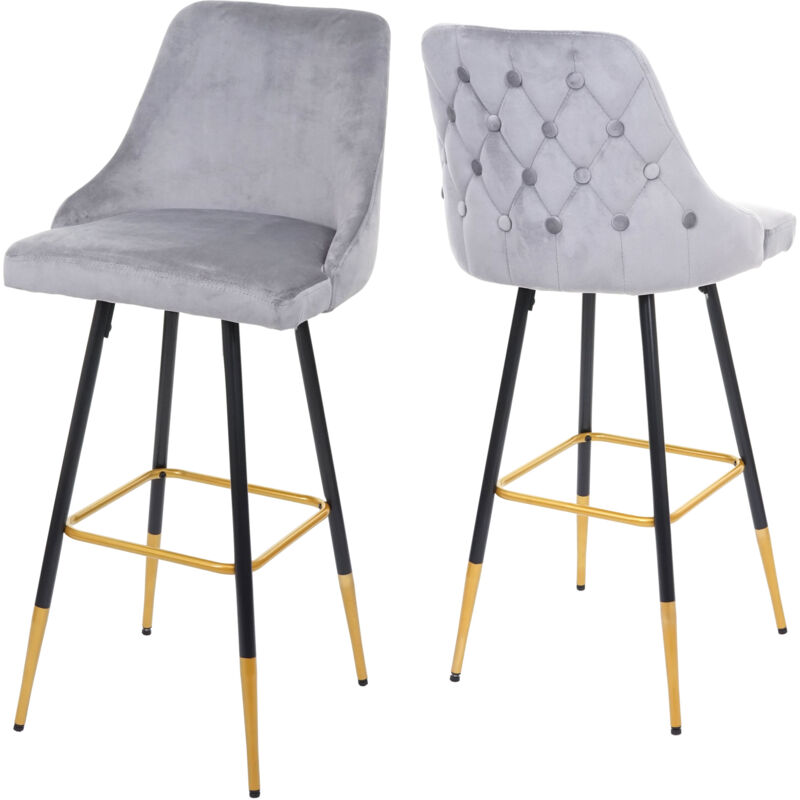 foto del prodotto hhg coppia sgabelli sedie eleganti retr rombi bar poggiapiedi 665 velluto grigio