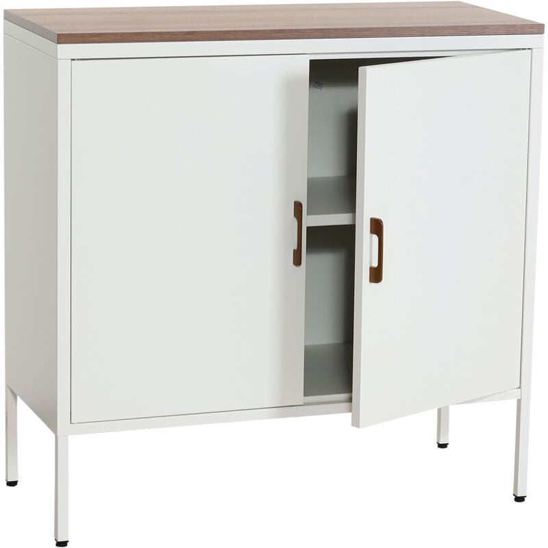 foto del prodotto hhg credenza armadietto con 2 sportelli 926 metallo mdf 90x90x40cm bianco