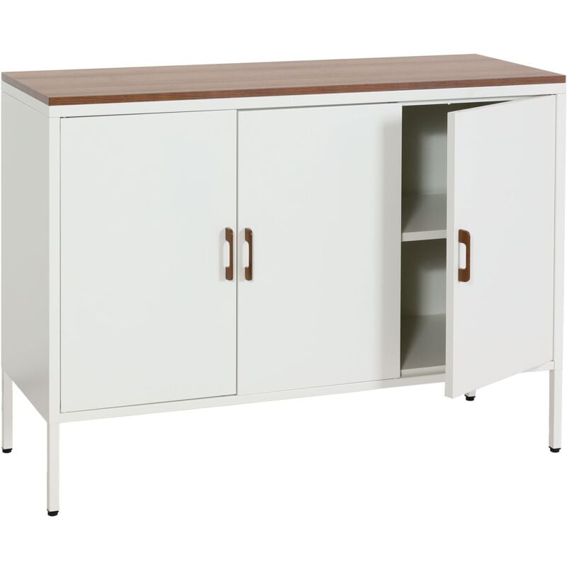 foto del prodotto hhg - credenza armadietto con 3 sportelli 930 metallo mdf 90x120x40cm bianco