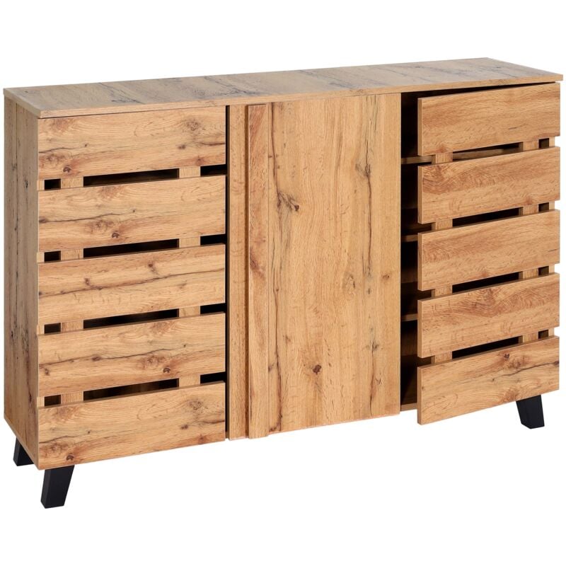 foto del prodotto hhg credenza armadietto sideboard 625 ante scorrevoli 88x120x34cm legno chiaro