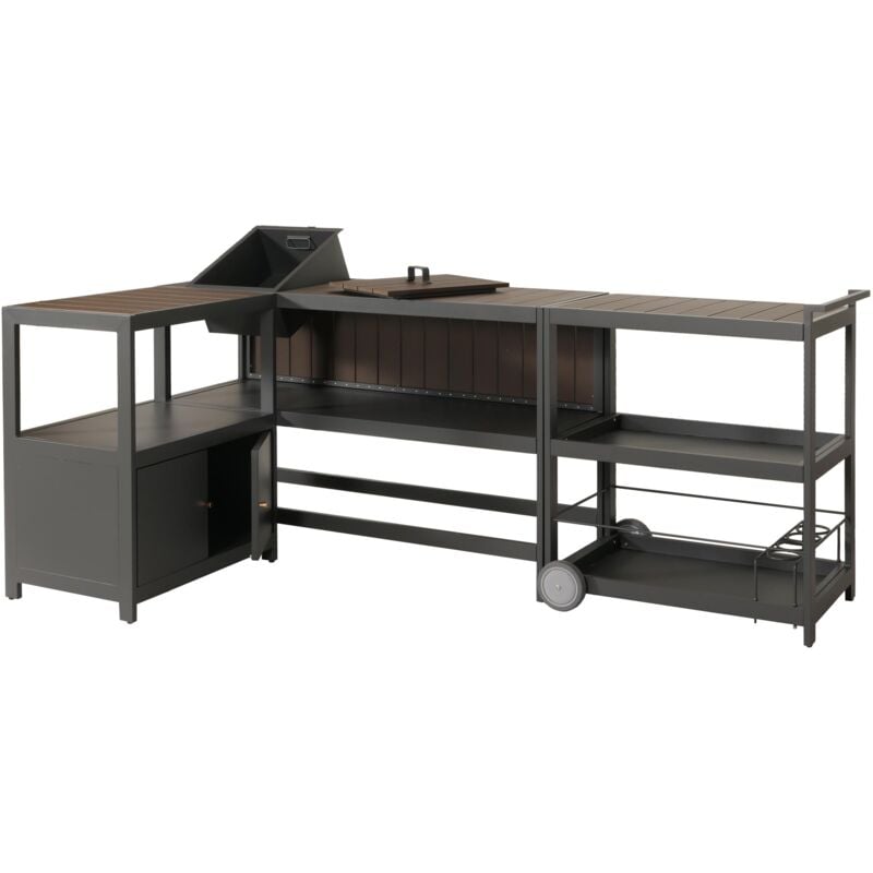 foto del prodotto hhg cucina carrello da esterno 3 moduli mobile portaghiaccio 810 97x296x50cm alluminio antracite e legno scuro