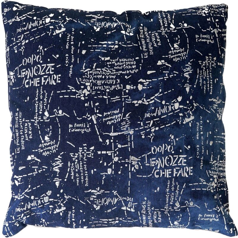 foto del prodotto hhg cuscino decorativo imbottito da divano karo t773 poliestere 45x45cm blu scritte