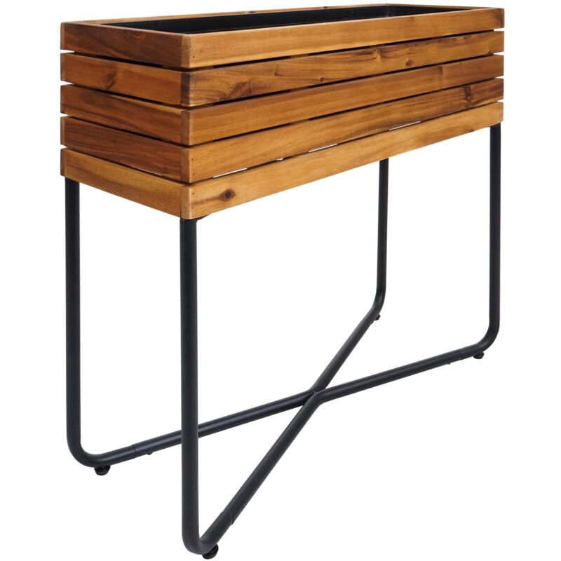 foto del prodotto hhg fioriera vaso alto piante rettangolare 586 acciaio legno acacia 60x62x22cm legno naturale