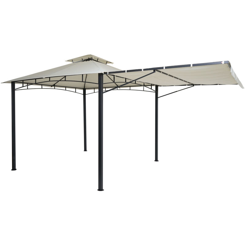 foto del prodotto hhg gazebo pergola estensibile baldacchino moderno elegante giardino patio 677 acciaio poliestere 2,5x2,5m avorio
