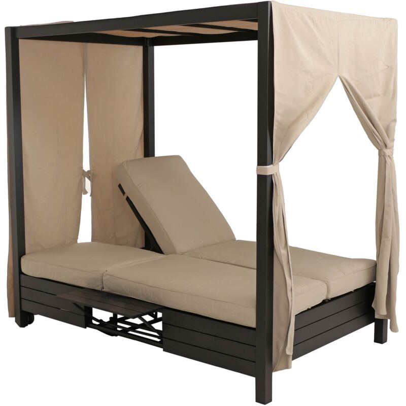 foto del prodotto hhg lettino da giardino in alluminio 922, xl lettino bali, oeko tex 10cm cuscino 193x126x204cm cuscino nero avorio