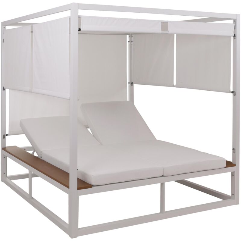 foto del prodotto hhg lettino doppio reclinabile da esterno con parasole 345b xl bali 200x200x200cm alluminio tessuto bianco avorio
