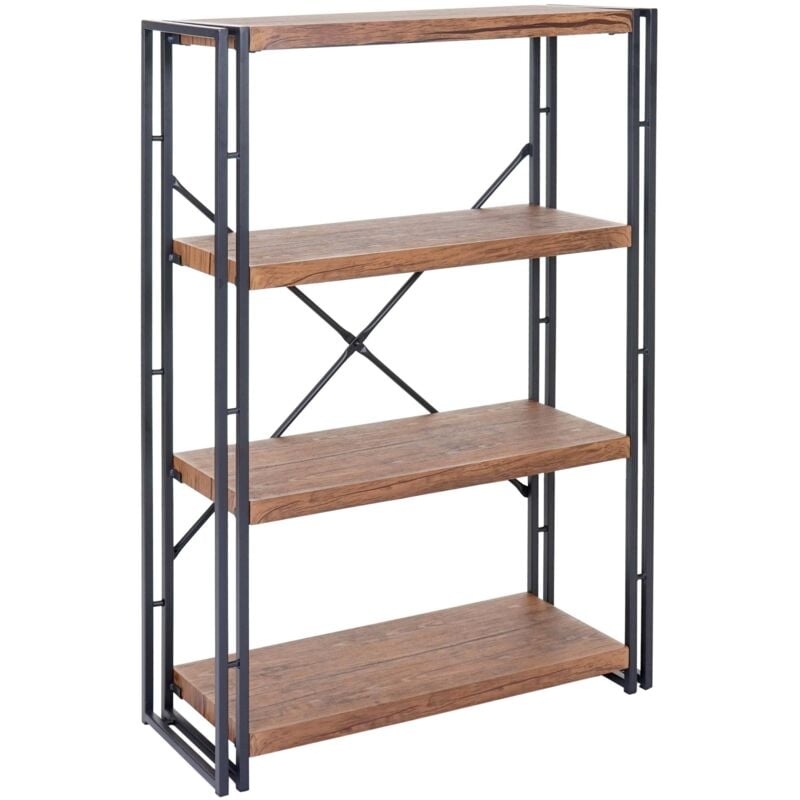 foto del prodotto hhg - libreria scaffale 3d mdf 081 4 ripiani 80x121cm legno metallo color rovere scuro