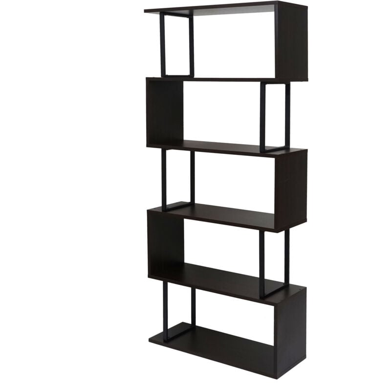 foto del prodotto hhg libreria scaffale 3d mdf 091 5 ripiani 30x80x183cm metallo color legno scuro