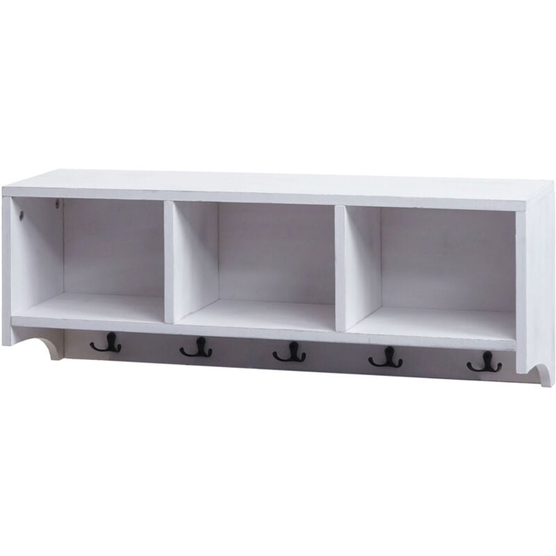 foto del prodotto hhg mensola attaccapanni pensile 412 mdf da legno paulonia 30x80x20cm bianco shabby
