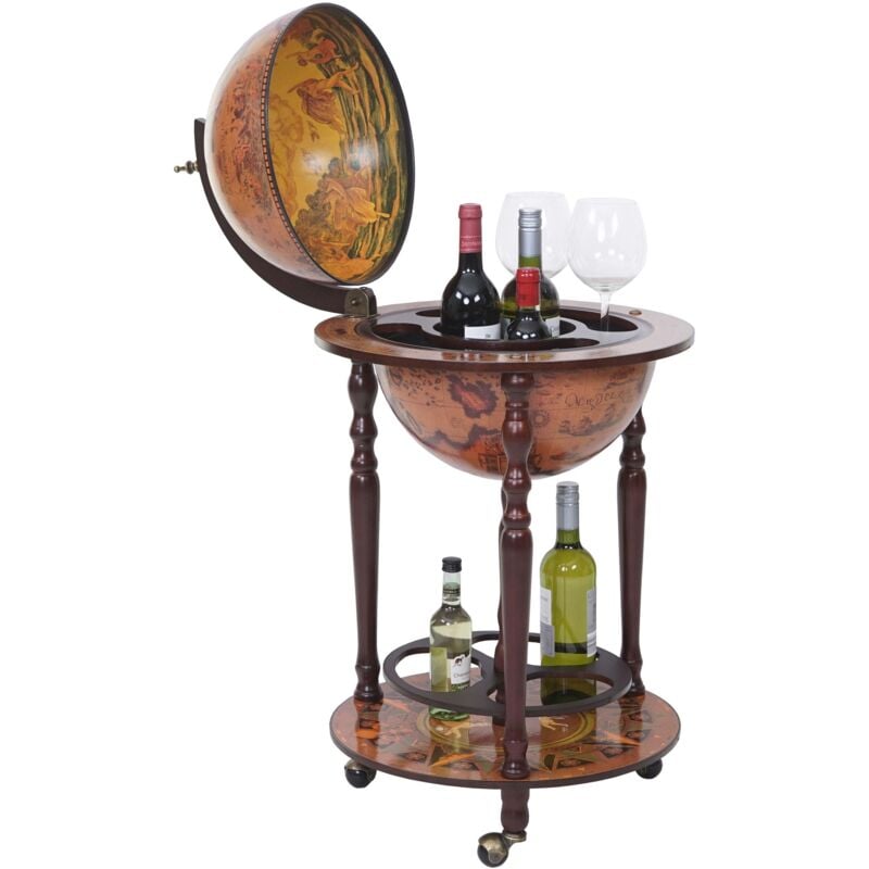 foto del prodotto hhg mini bar portabottiglie carrello con ruote mappamondo decorativo 7234 elegante