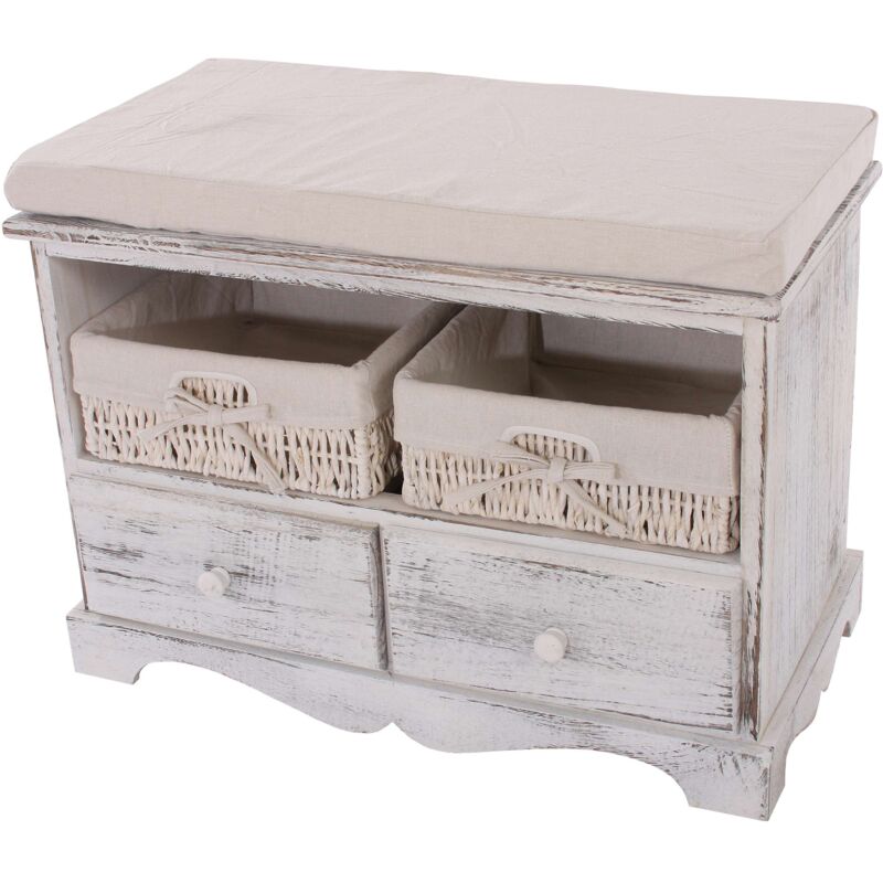 foto del prodotto hhg panca cassettiera shabby vintage 2 ceste legno di paulonia 33x62x42cm bianco